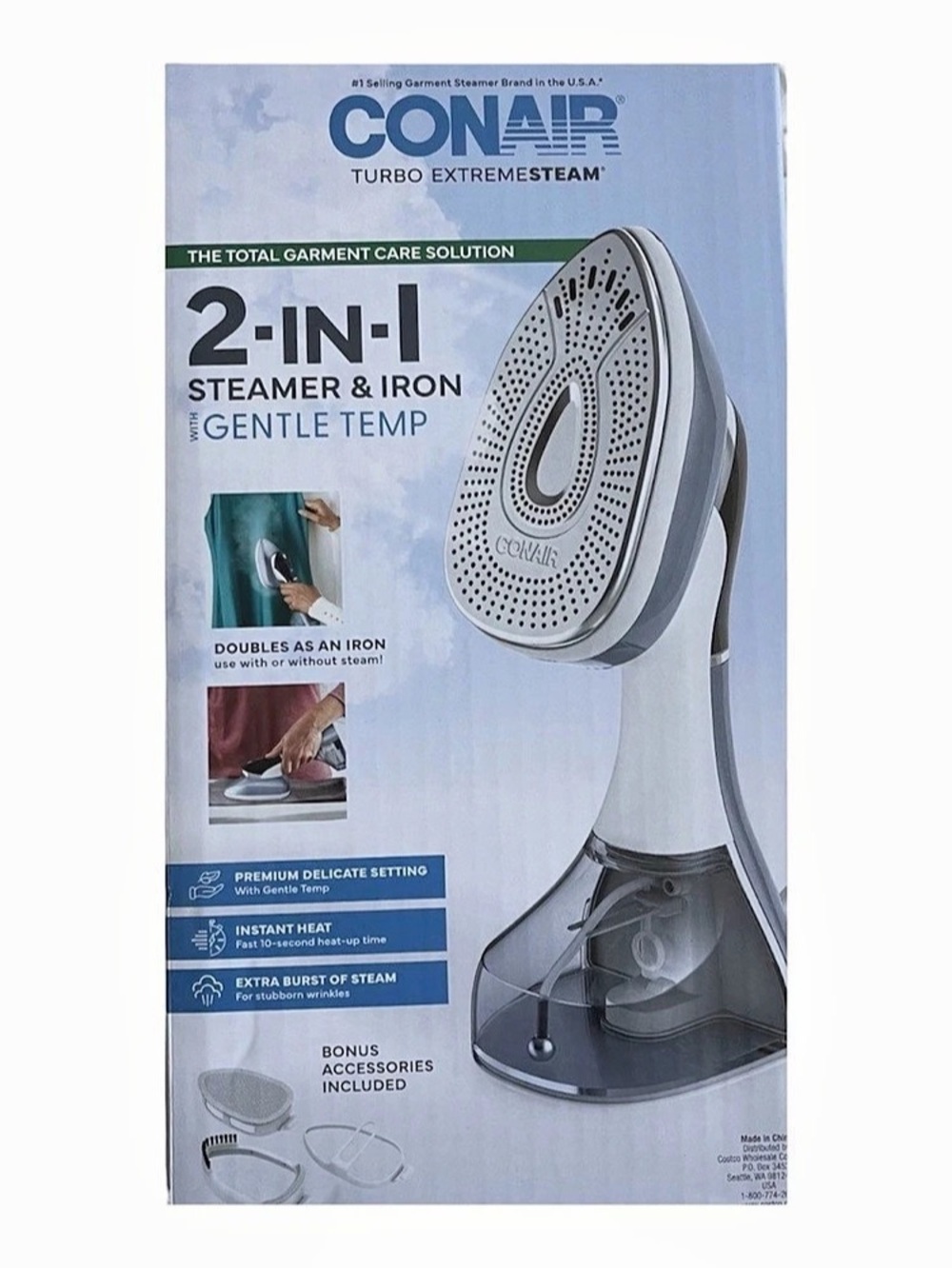 Conair Turbo ExtremeSteam 2-in-1 Garment Steamer & Iron Gray & White